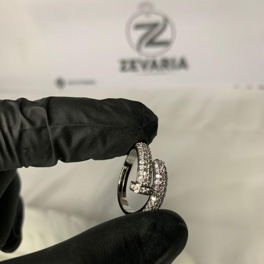 Silver Stoned Nail Ring