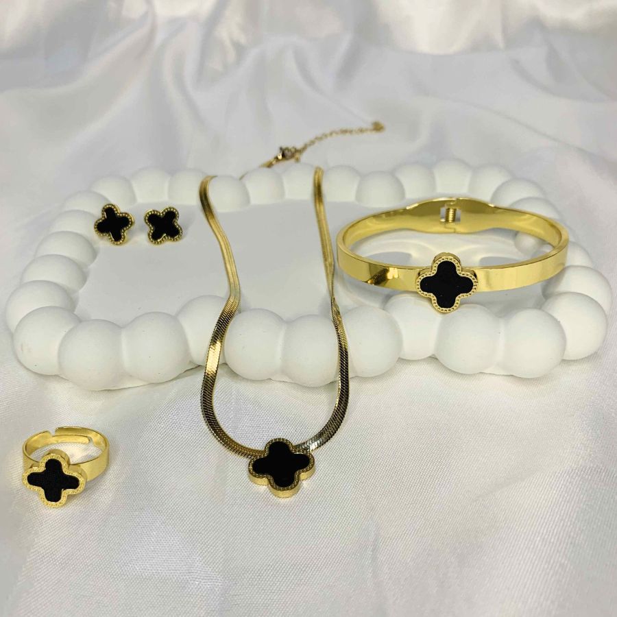 Clover Complete Set Snake chain, bangle, earrings, ring