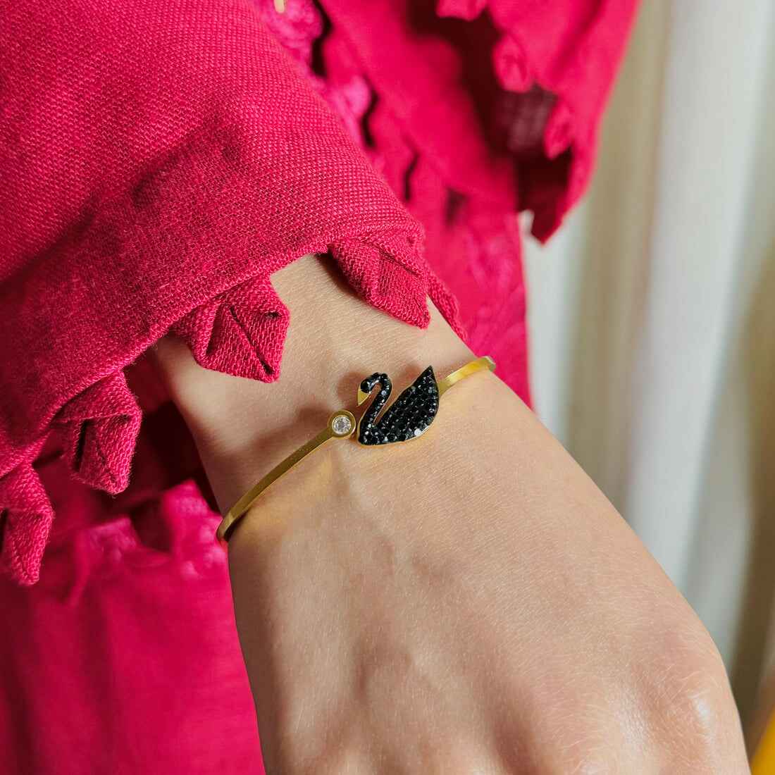 Black Swan Bangle Stones Studded