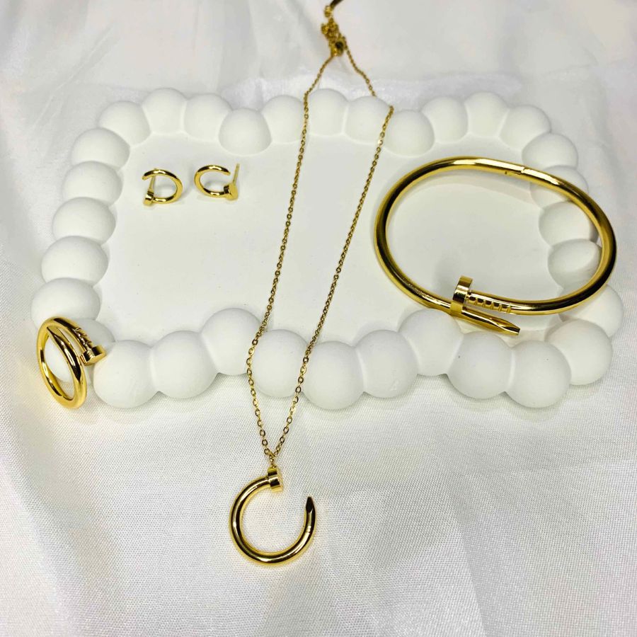 Nail Bangle, Earring, Ring And Necklace Set