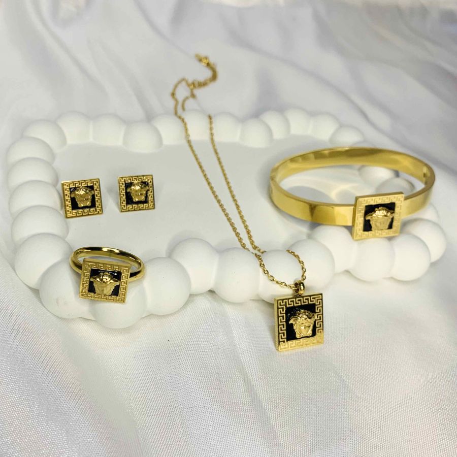 versace Bangle, Earring, Ring And Necklace Set
