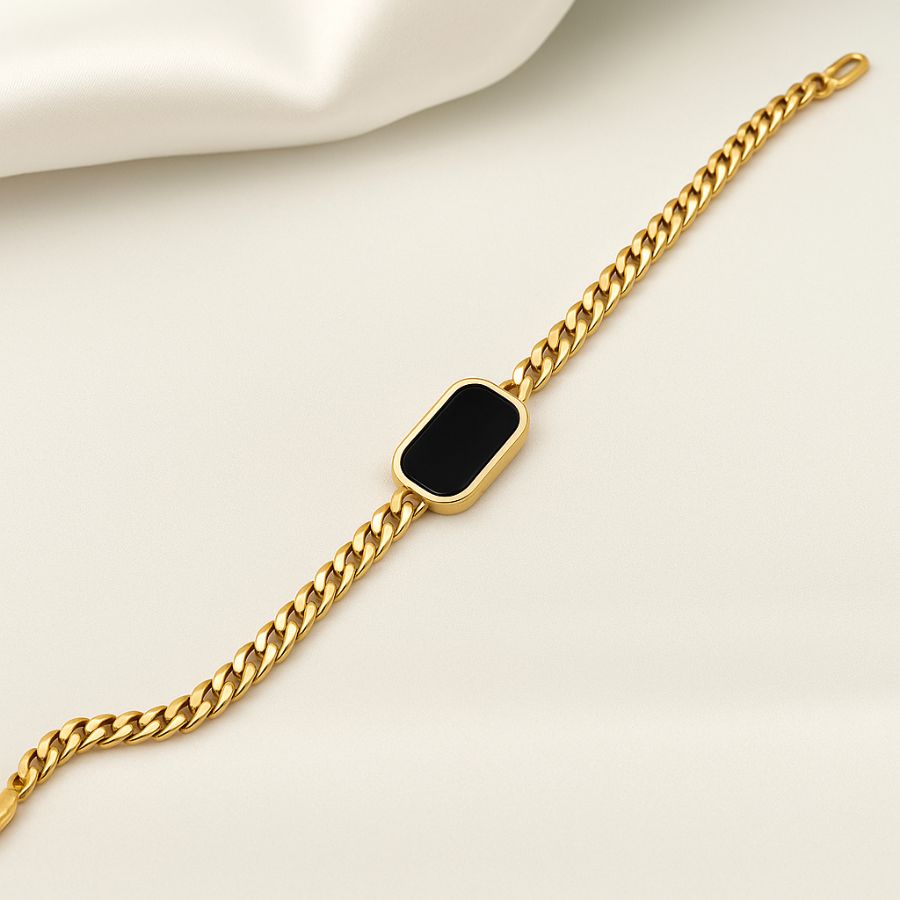Chain Bracelet with Black Stone Accent