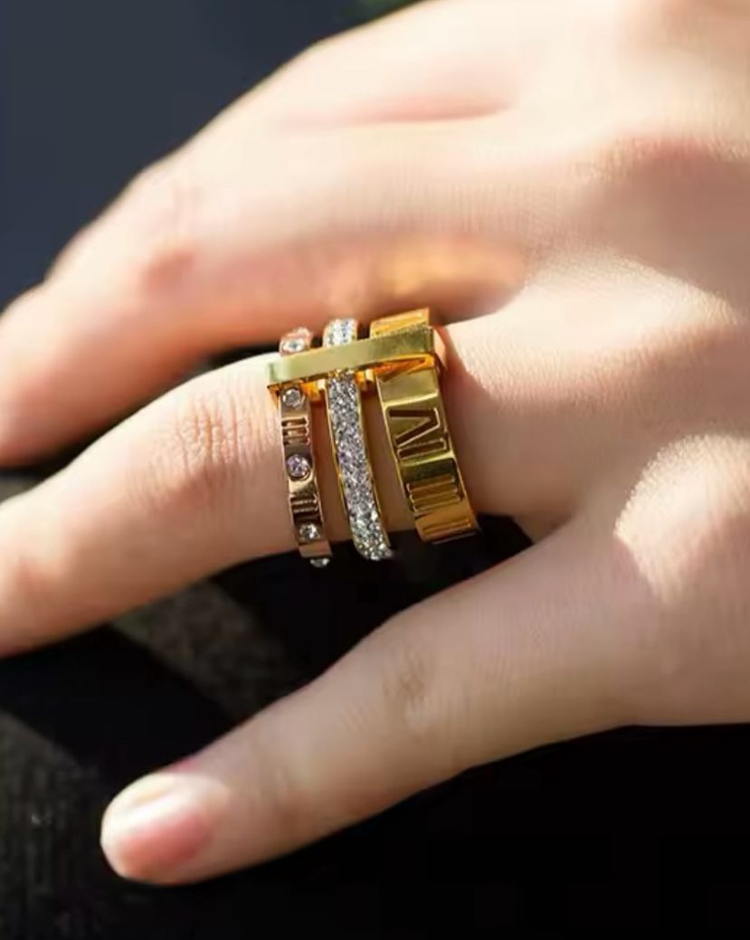 Three layers Golden Stack Ring