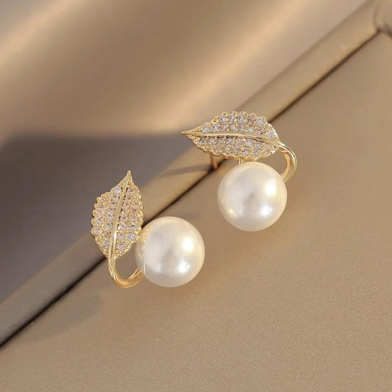 Pearl Leaf Stud Earrings for Women