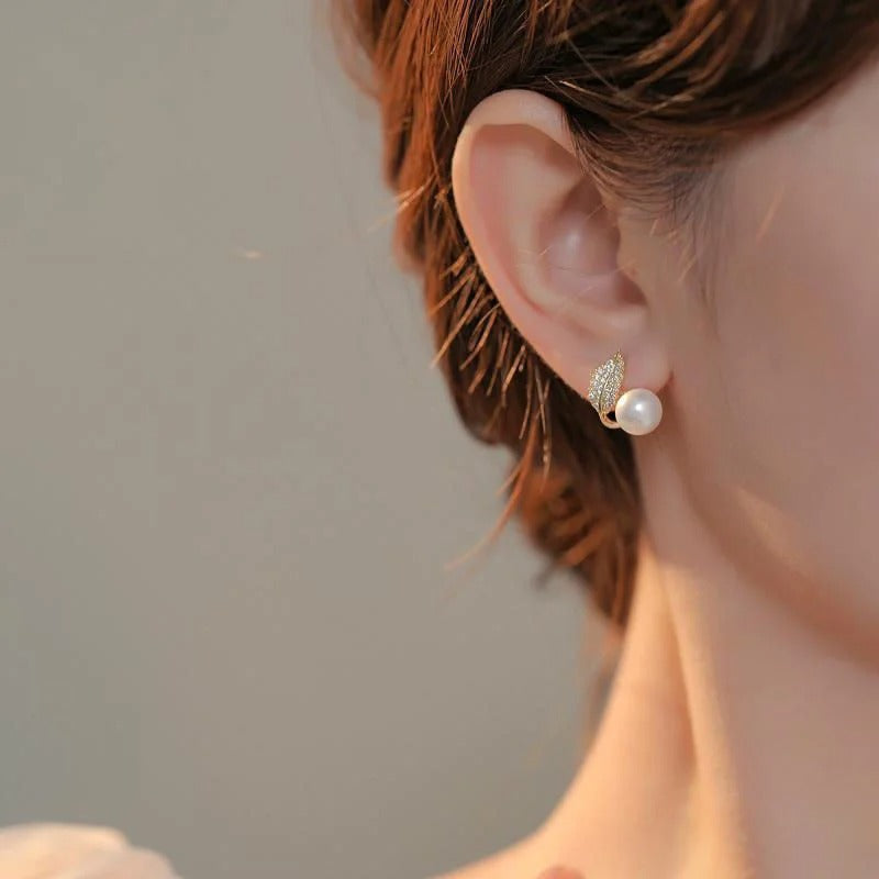 Pearl Leaf Stud Earrings for Women