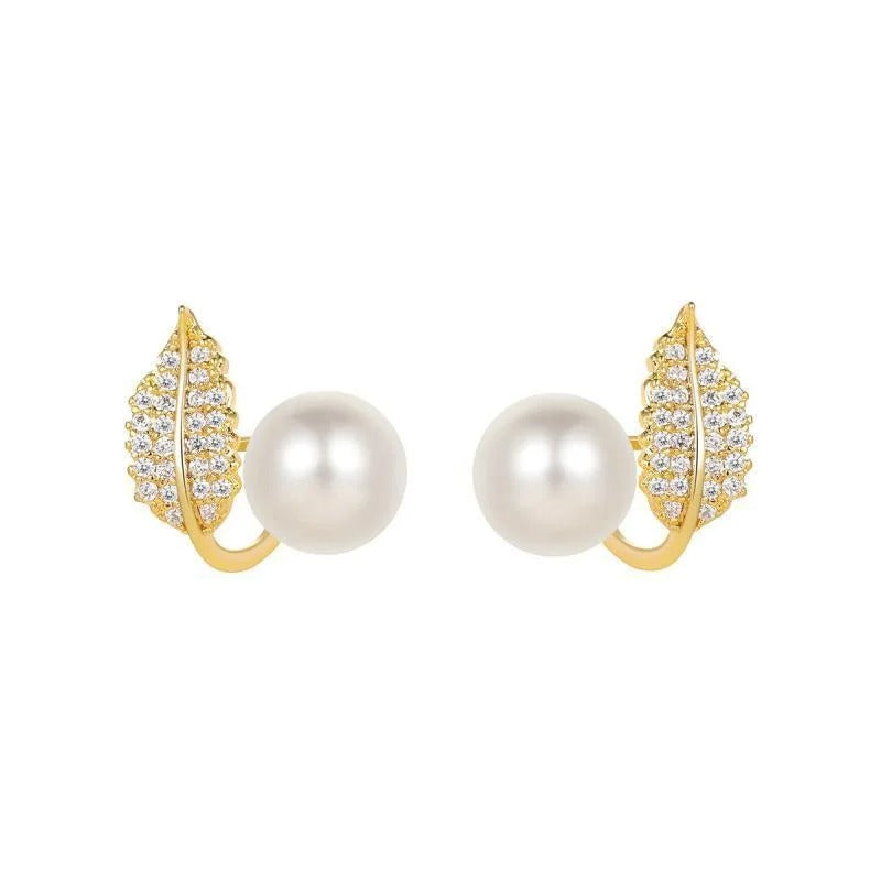 Pearl Leaf Stud Earrings for Women