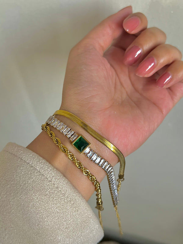 Snake chain, Emerald, Rope Bracelets 'Stack'