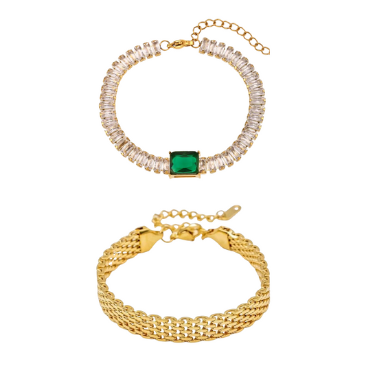 Emerald Bracelet And Rowena Bracelet 'Stack'