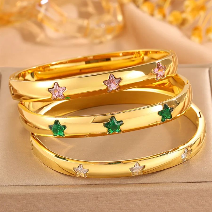 Green, Pink, White Stars bangles