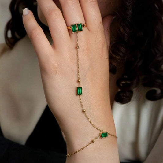 Emerald Studded Gold Handchain