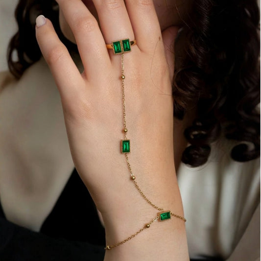 Emerald Studded Gold Handchain