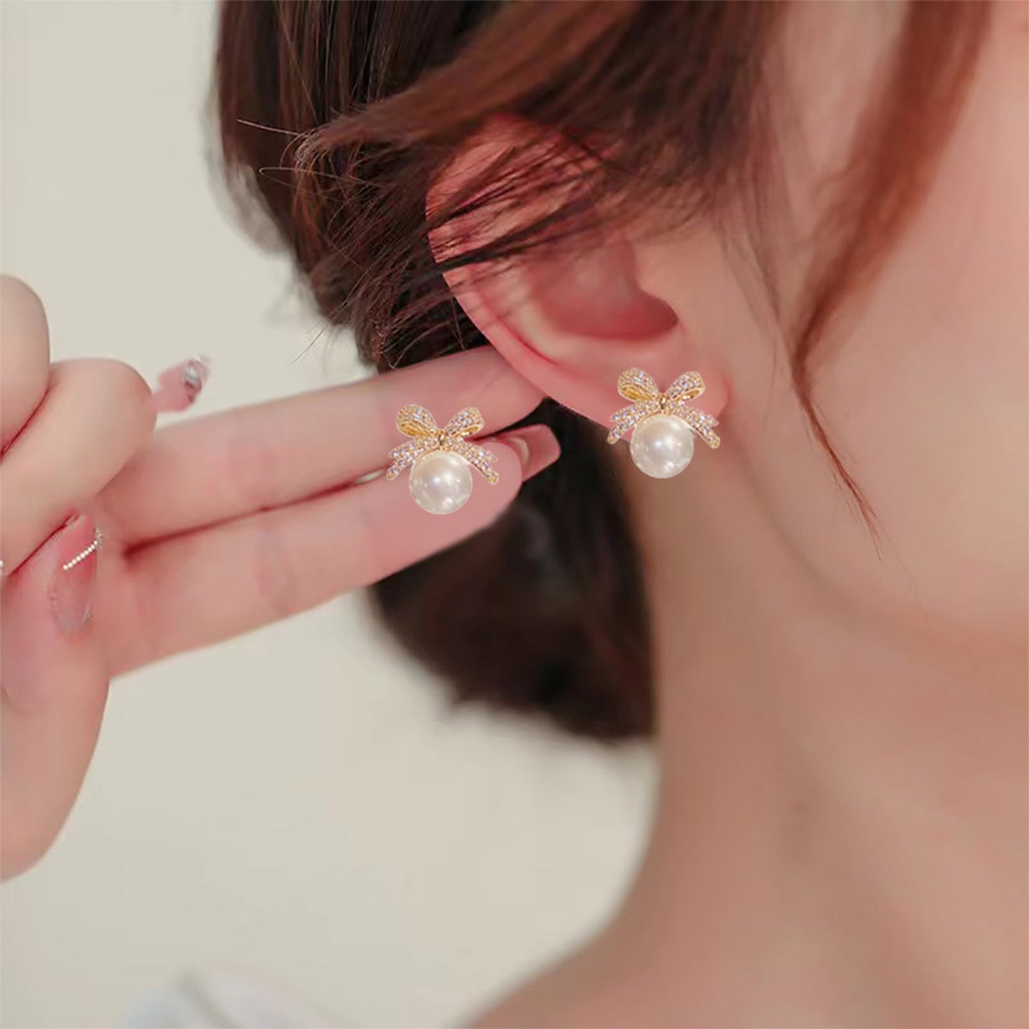 Bow Tie Ball Pearl Earrings for Women