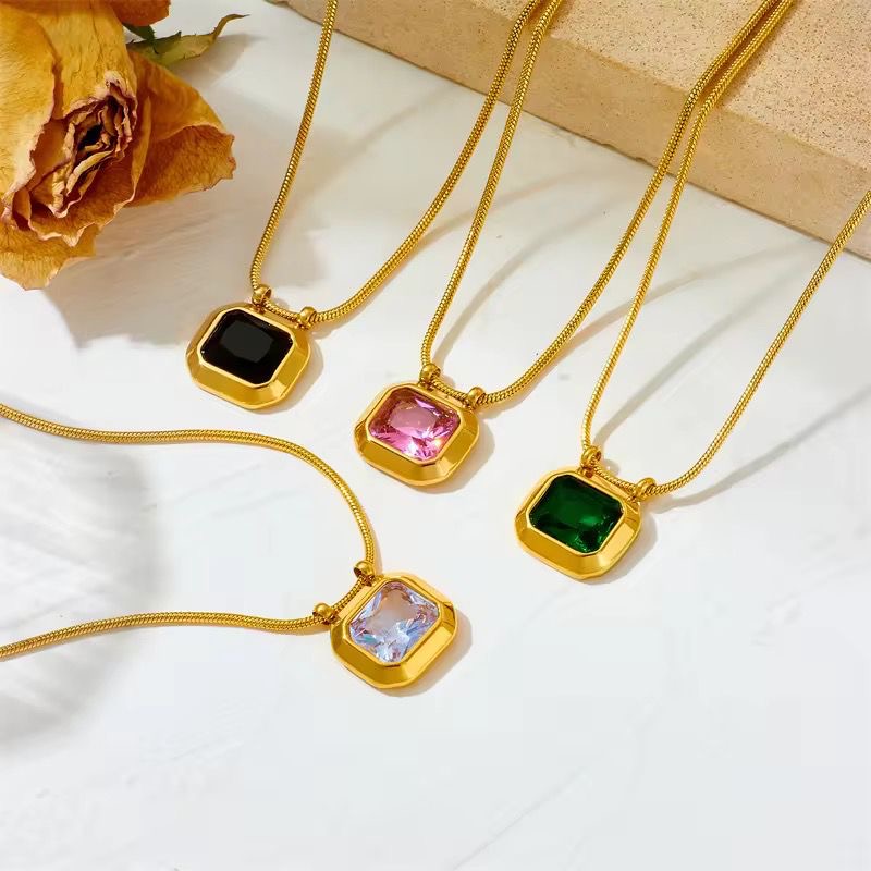 Crystal Square Pendant - Pink, White, Green