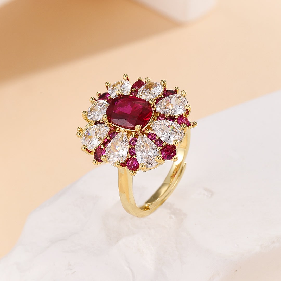 Lavish Ruby Floral Halo Ring