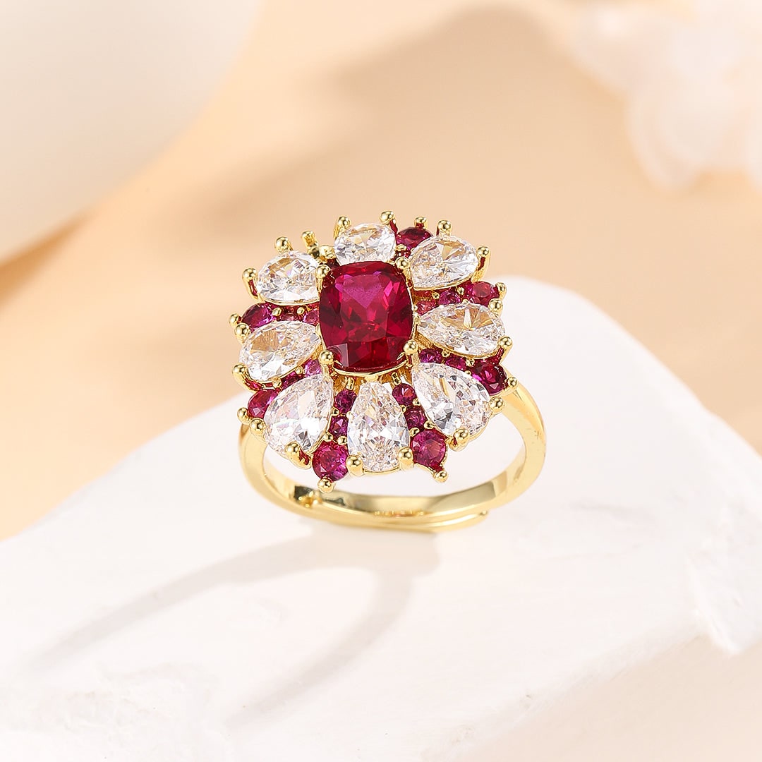 Lavish Ruby Floral Halo Ring