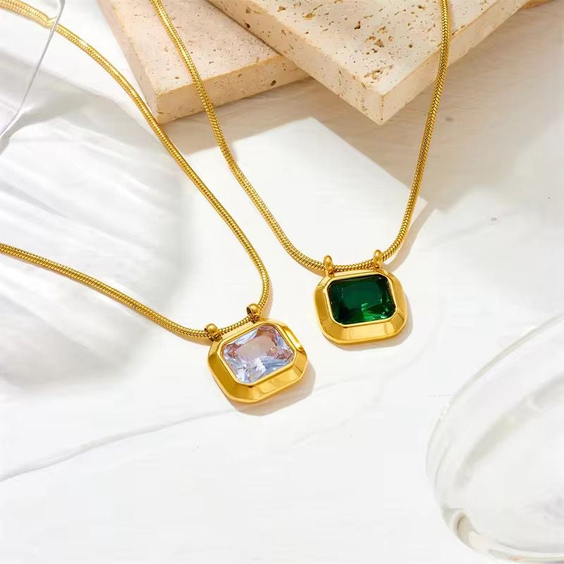 Crystal Square Pendant - Pink, White, Green