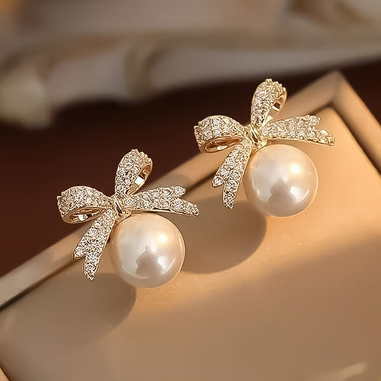 Bow Tie Ball Pearl Earrings for Women