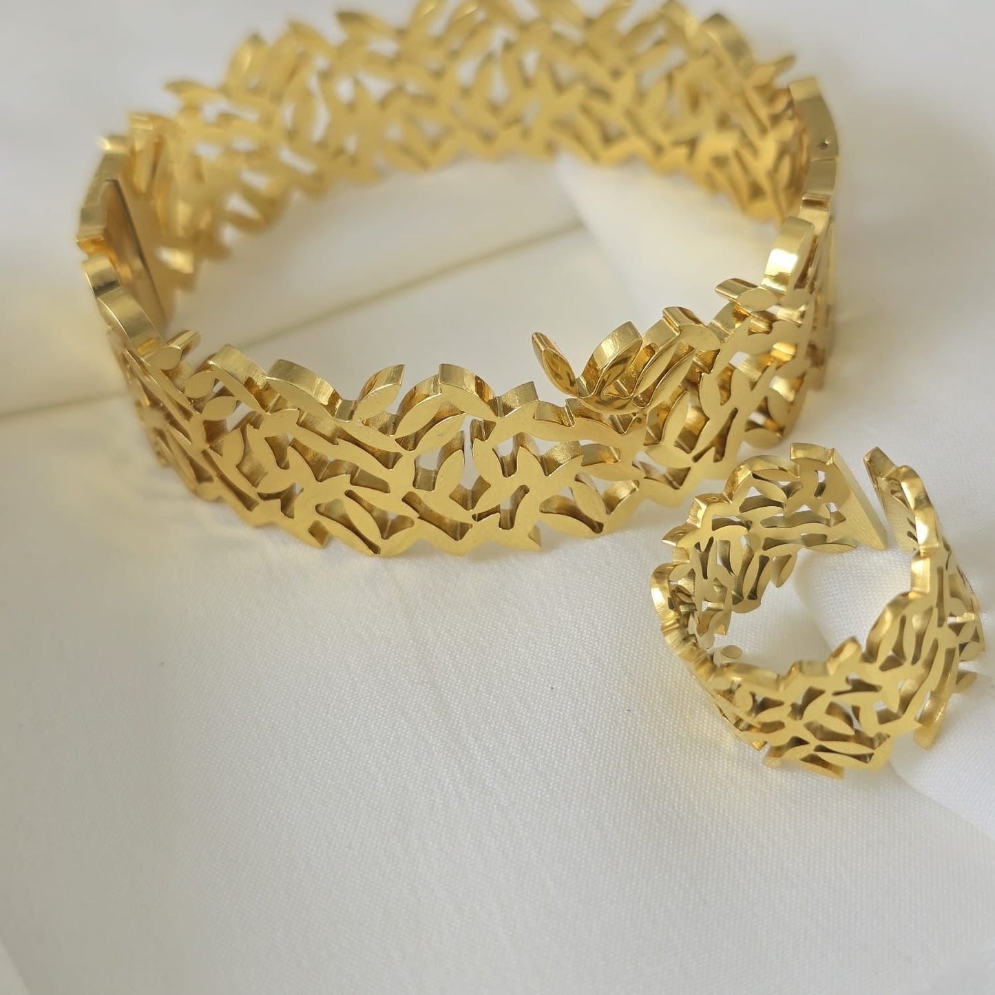 Leaf Bangle & Ring Set - Adjustable