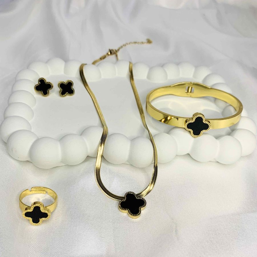 Clover Complete Set Snake chain, bangle, earrings, ring