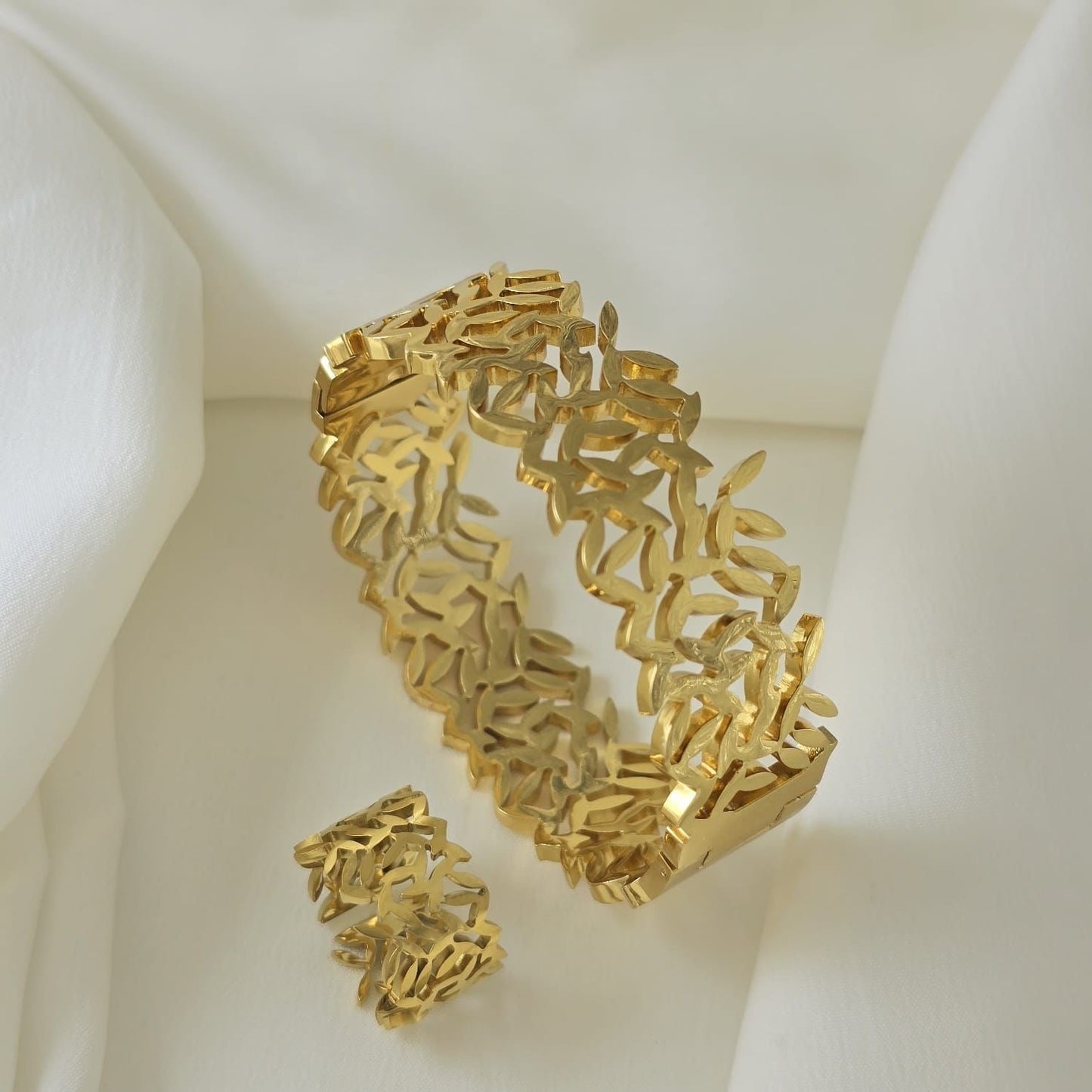 Leaf Bangle & Ring Set - Adjustable