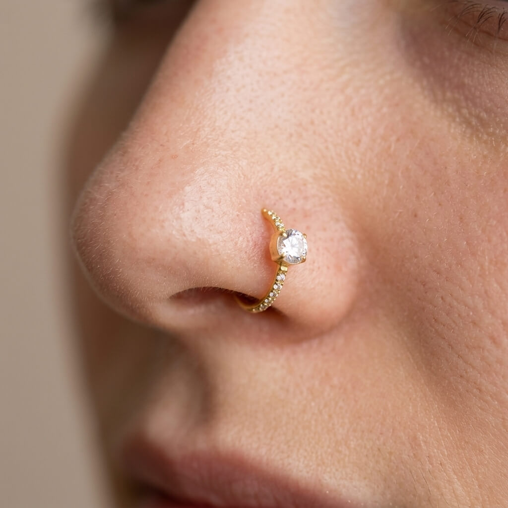 Center Stone Nose Ring - 7.5mm