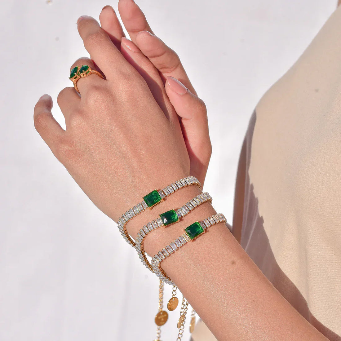 Emerald Bracelet And Rowena Bracelet 'Stack'
