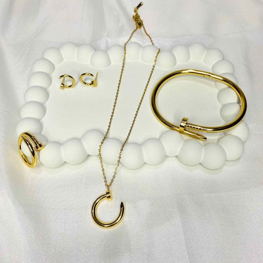 Nail Bangle, Earring, Ring And Necklace Set