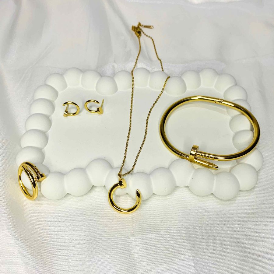 Nail Bangle, Earring, Ring And Necklace Set