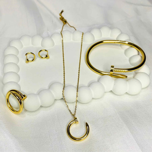 Nail Bangle, Earring, Ring And Necklace Set