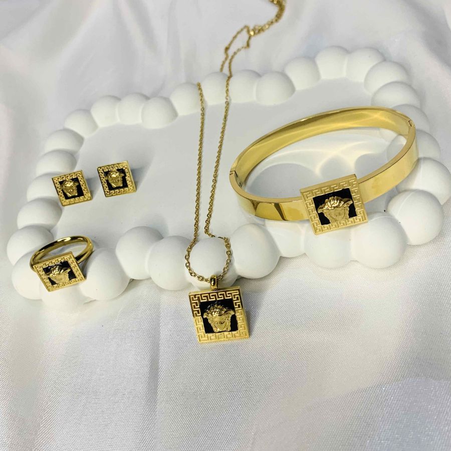 versace Bangle, Earring, Ring And Necklace Set