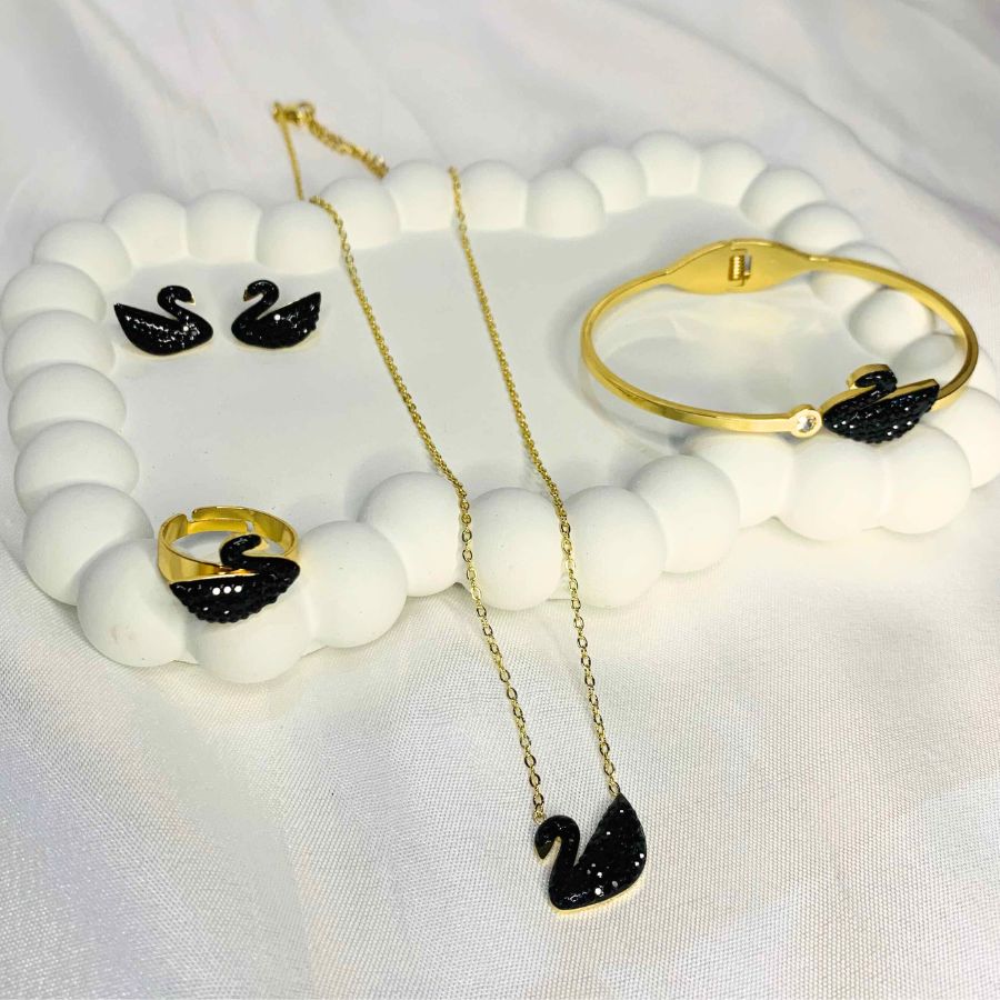 Swan Bangle, Earring, Ring And Necklace Set