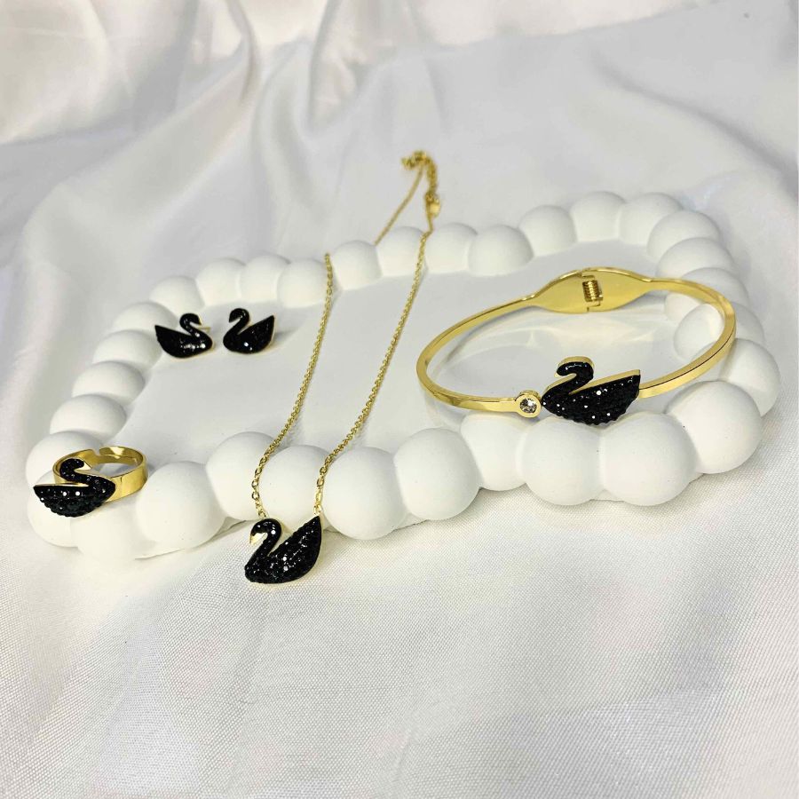 Swan Bangle, Earring, Ring And Necklace Set