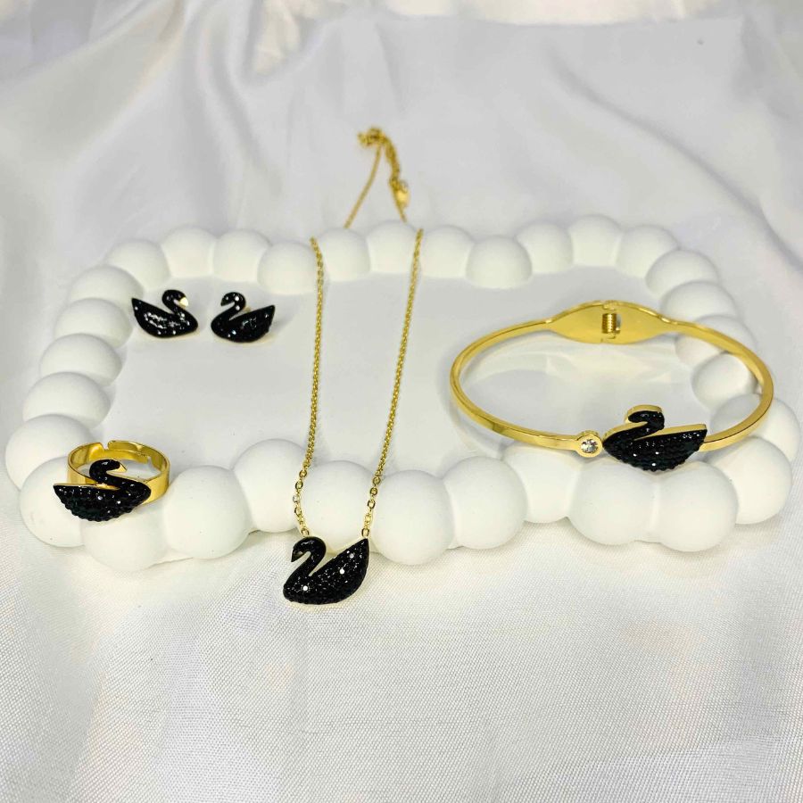 Swan Bangle, Earring, Ring And Necklace Set