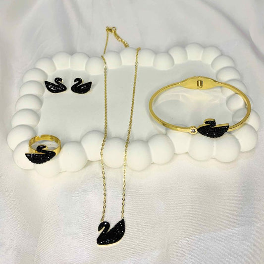 Swan Bangle, Earring, Ring And Necklace Set