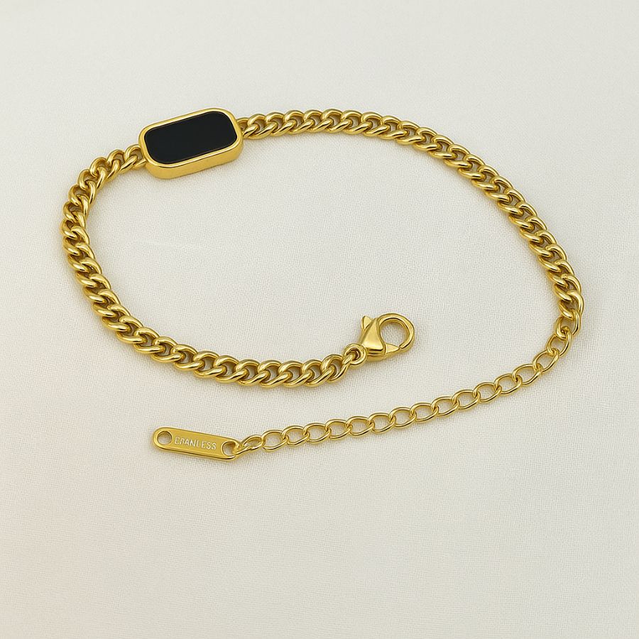 Chain Bracelet with Black Stone Accent