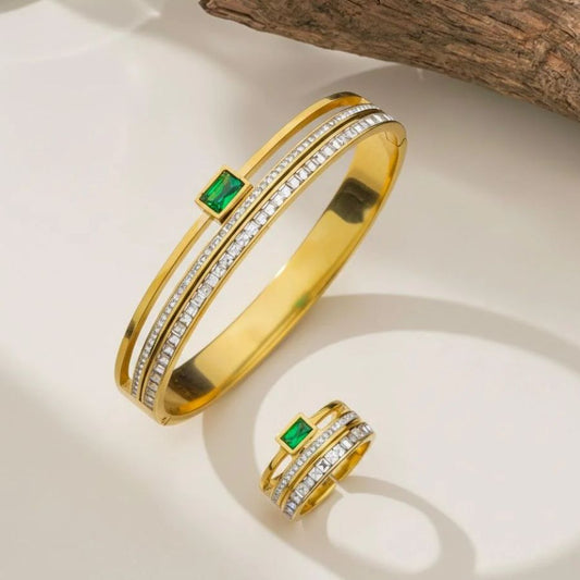 Emerald Stone Set Ring & Bangle