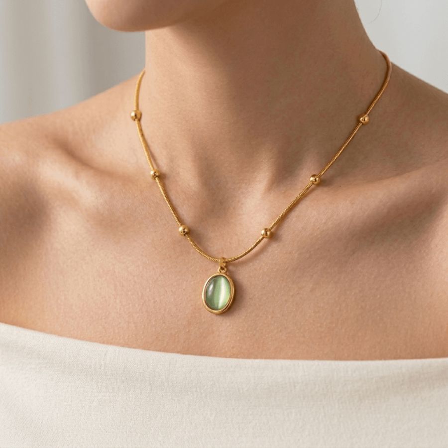 Natural Stone Necklaces - Green - Grey white - Rose