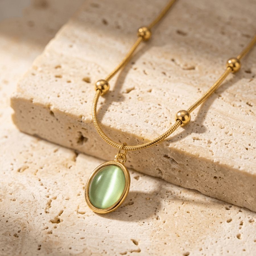 Natural Stone Necklaces - Green - Grey white - Rose