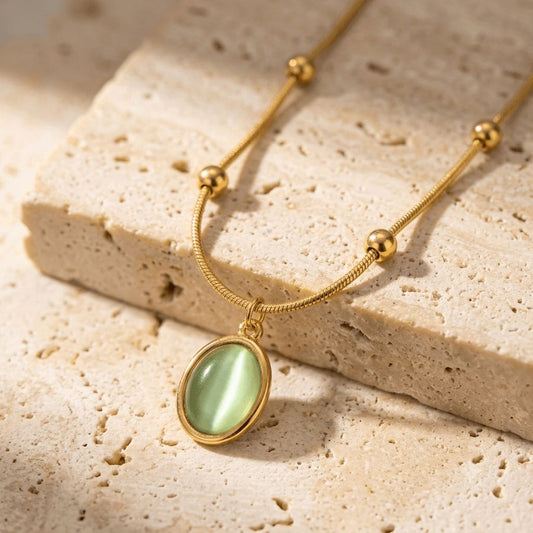 Natural Stone Necklaces - Green - Grey white - Rose