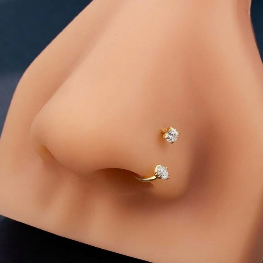 C Shape Double Stoned Nose Ring & Bali
