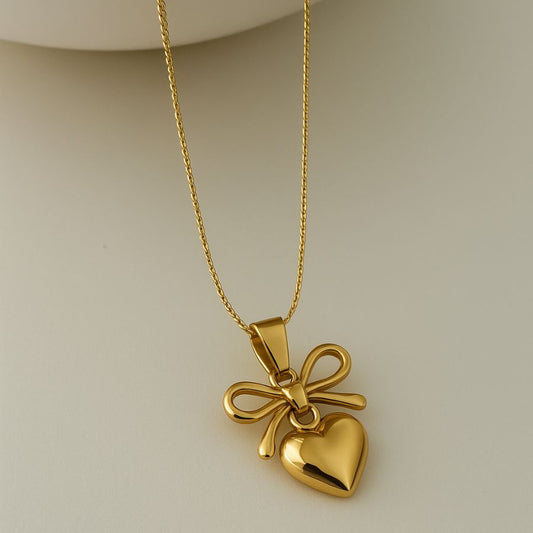 Bow And Heart Gold plated Necklace
