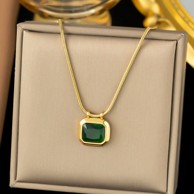 Crystal Square Pendant - Pink, White, Green