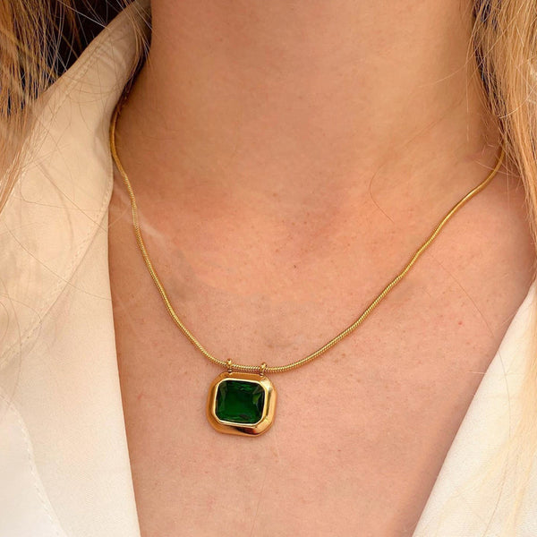 Crystal Square Pendant - Pink, White, Green
