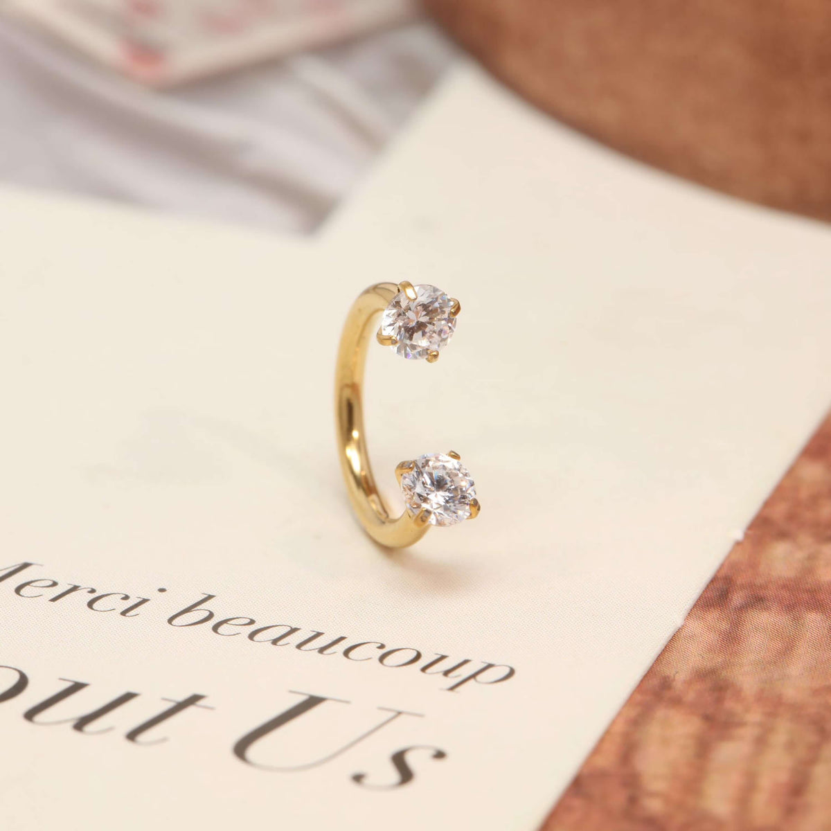 C Shape Double Stoned Nose Ring & Bali