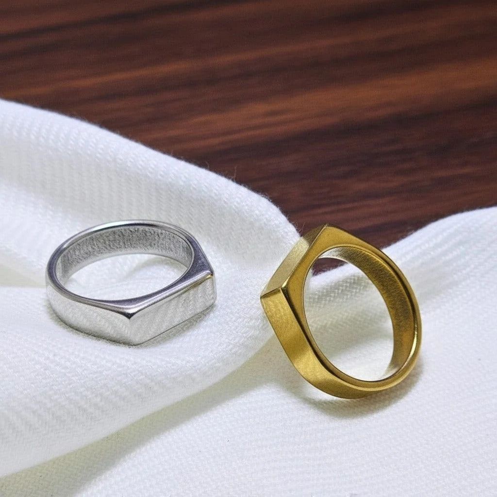 Golden & Silver Flat Ring - Stainless Steel