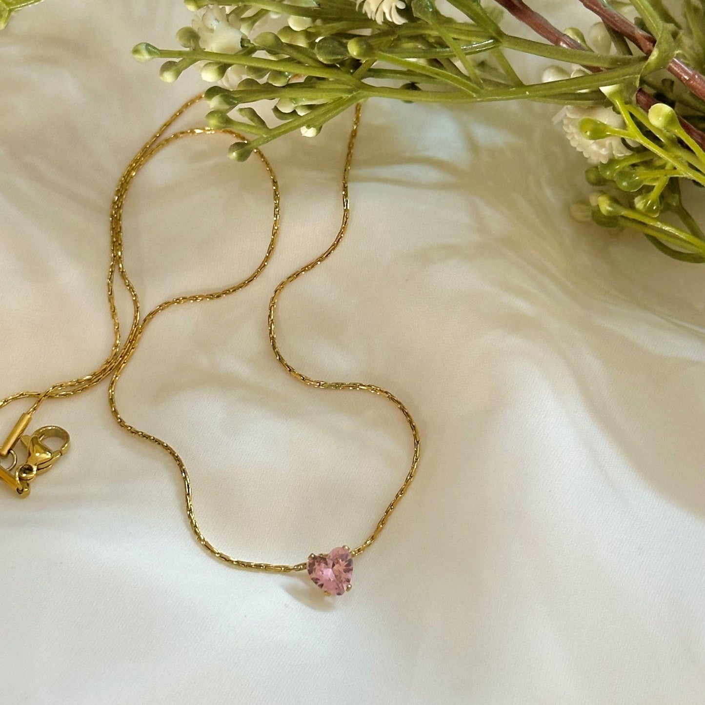 Pinky Pure Zircon Heart Necklace