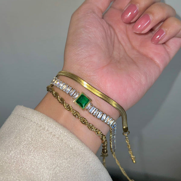 Snake chain, Emerald, Rope Bracelets 'Stack'