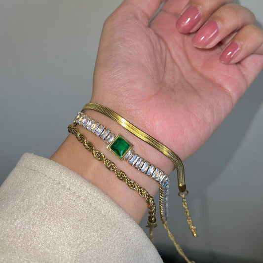 Snake chain, Emerald, Rope Bracelets 'Stack'